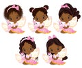 Vector Cute Little African American Fairies with Butterflies