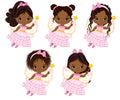 Vector Cute Little African American Fairies with Magic Wands Flying