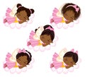 Vector Cute Little African American Fairies Sleeping on Flowers Royalty Free Stock Photo