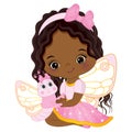 Vector Cute Little African American Fairy with Butterfly Royalty Free Stock Photo