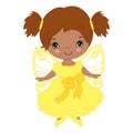 Vector Cute Little African American Fairy Flying