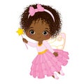 Vector Cute Little African American Fairy with Magic Wand Royalty Free Stock Photo