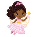 Vector Cute Little African American Fairy with Magic Wand Royalty Free Stock Photo
