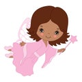 Vector Cute Little African American Fairy with Magic Wand Royalty Free Stock Photo