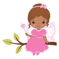 Vector Cute Little African American Fairy with Magic Wand Royalty Free Stock Photo