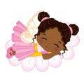 Vector Cute Little African American Fairy Sleeping on Flower Royalty Free Stock Photo