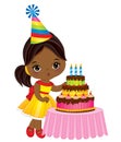 Vector Cute Little African American Girl Blowing out Candles on Birthday Cake Royalty Free Stock Photo