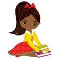 Vector Cute Little African American Girl with Books