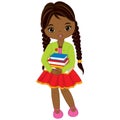 Vector Cute Little African American Girl with Books Royalty Free Stock Photo
