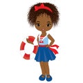 Cute Beautiful African American Girl Wearing Nautical Dress Holding Lifebuoy. Vector Nautical Girl 