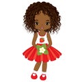 Vector Cute Little African American Girl with Flower of Strawberry Royalty Free Stock Photo