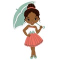 Vector Cute Little African American Girl in Retro Style