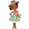 African American Girl Dressed in Retro Style. Vector Retro Girl Royalty Free Stock Photo