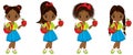 Vector Cute Little African American Girl with School Bags and Red Apples