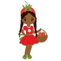 Vector Cute Little African American Girl with Strawberries