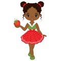 Vector Cute Little African American Girl with Strawberry Royalty Free Stock Photo