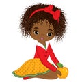 Vector Cute Little African American Girl with Yellow Apple