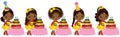 Vector Cute Little African American Girls Blowing out Candles on Birthday Cakes Royalty Free Stock Photo