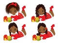 Vector Cute Little African American Girls with Christmas Gifts