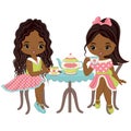 Vector Cute Little African American Girls Having Tea Royalty Free Stock Photo