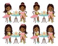 Vector Cute Little African American Girls Having Tea Royalty Free Stock Photo
