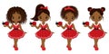 Vector Cute Little African American Girls with Ladybugs Royalty Free Stock Photo