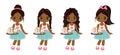 Vector Cute Little African American Girls with Trays, Tea Cups and Cupcakes Royalty Free Stock Photo