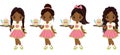 Vector Cute Little African American Girls with Tea Pots Royalty Free Stock Photo