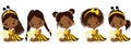 Vector Cute Little African American Girls with Various Hairstyles