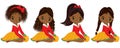Vector Cute Little African American Girls with Yellow Apples Royalty Free Stock Photo