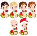 Vector Cute Little Baby Boys Wearing Christmas Clothes