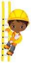 Vector Cute Little Black Boy Climbing up the Ladder. Vector Little Builder. Vector Construction Royalty Free Stock Photo