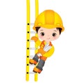 Vector Cute Little Boy Climbing up the Ladder. Vector Little Builder. Vector Construction Royalty Free Stock Photo