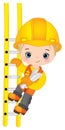 Vector Cute Little Boy Climbing up the Ladder. Vector Little Builder. Vector Construction