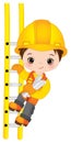 Vector Cute Little Boy Climbing up the Ladder. Vector Little Builder. Vector Construction