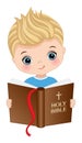 Vector Cute Little Boy Studying Bible Royalty Free Stock Photo