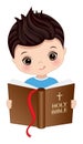 Vector Cute Little Boy Studying Bible Royalty Free Stock Photo