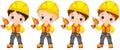 Vector Cute Little Boys Drilling. Vector Little Builders