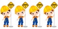 Vector Cute Little Boys Holding the Sign - Under Construction. Vector Little Builders