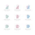 Vector cute little elephants logo set. Baby shop symbol