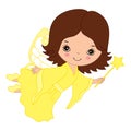 Vector Cute Little Fairy with Magic Wand Flying Royalty Free Stock Photo