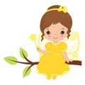 Vector Cute Little Fairy with Magic Wand Royalty Free Stock Photo