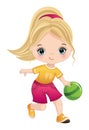 Vector Cute Little Girl Playing Bowling Royalty Free Stock Photo