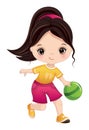 Vector Cute Little Girl Playing Bowling Royalty Free Stock Photo