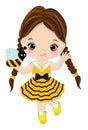 Vector Cute Little Brunette Girl Catching Bee Royalty Free Stock Photo