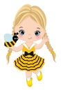 Vector Cute Little Blond Girl Catching Bee