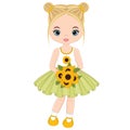 Vector Cute Little Girl with Sunflowers