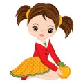 Vector Cute Little Girl with Yellow Apple