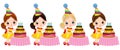 Vector Cute Little Girls Blowing out Candles on Birthday Cakes