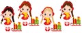 Vector Cute Little Girls with Candy Sticks, Sledges and Christmas Gift Boxes